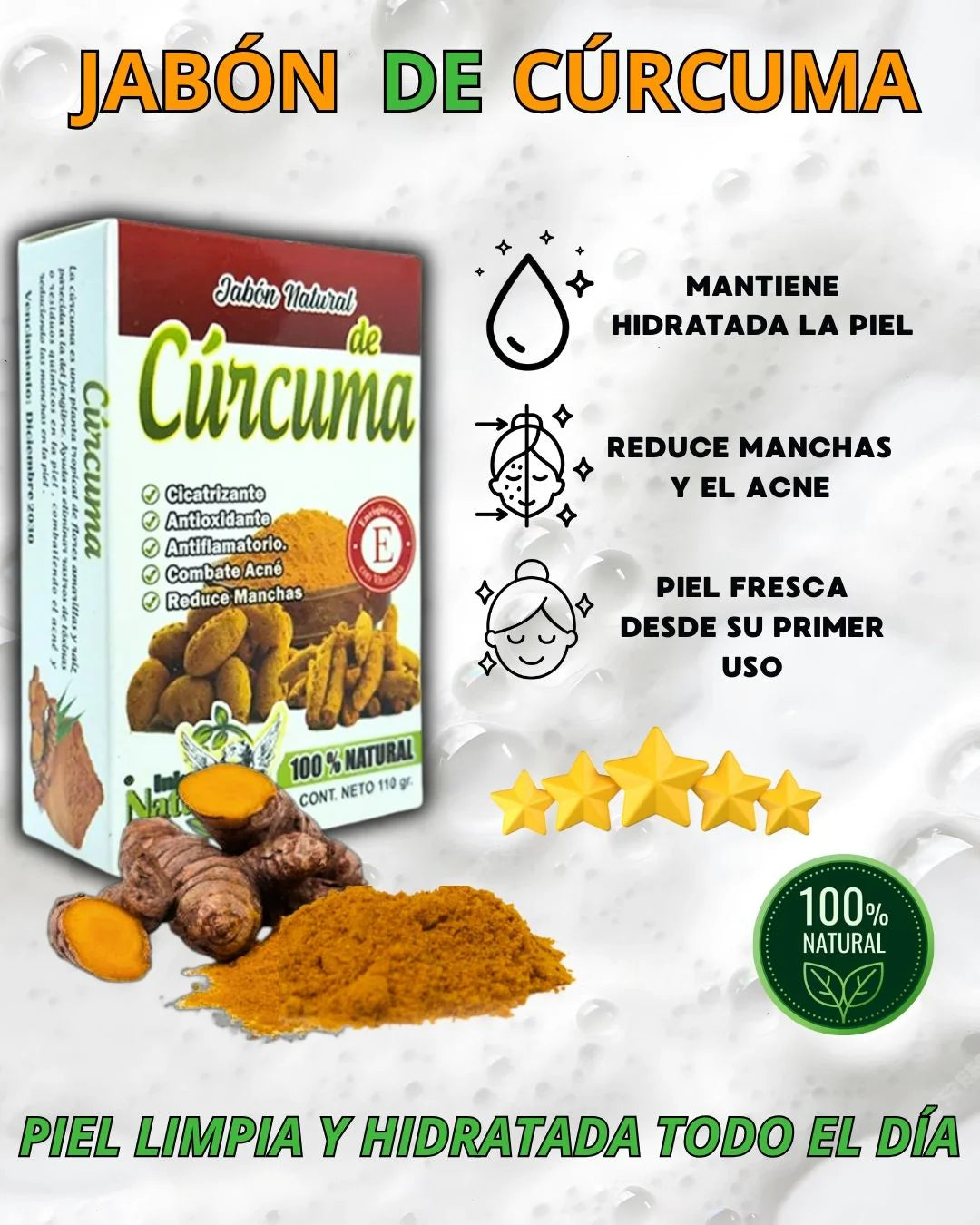 (Pack 2 Und) Jabón Antibacterial de Cúrcuma 100% Natural