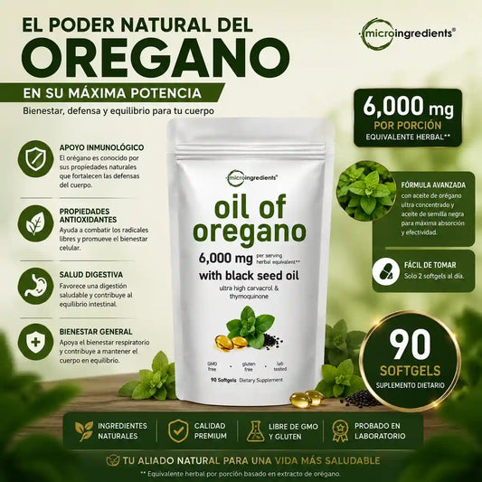 Aceite De Orégano 6000mg Con Blackseedoil 90softgels Premium