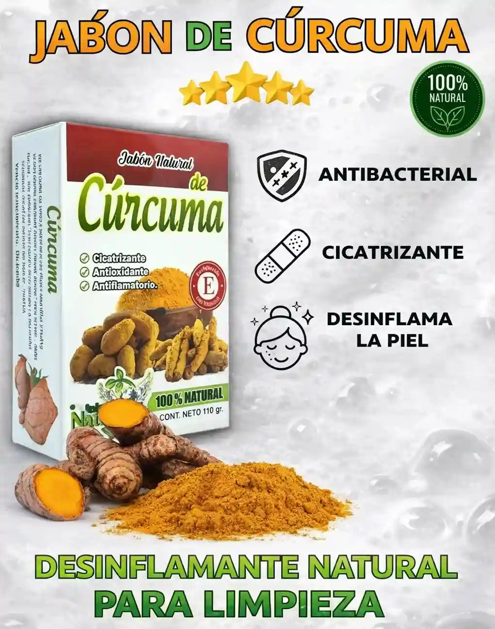 (Pack 2 Und) Jabón Antibacterial de Cúrcuma 100% Natural