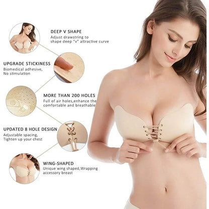 Sujetador push-up invisible sin tirantes y con adhesivo